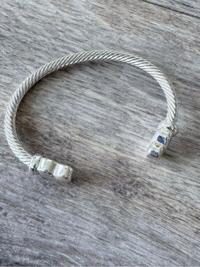 Silver-Tone Twisted Cable Cuff Bracelet - Silver with Heart Ends